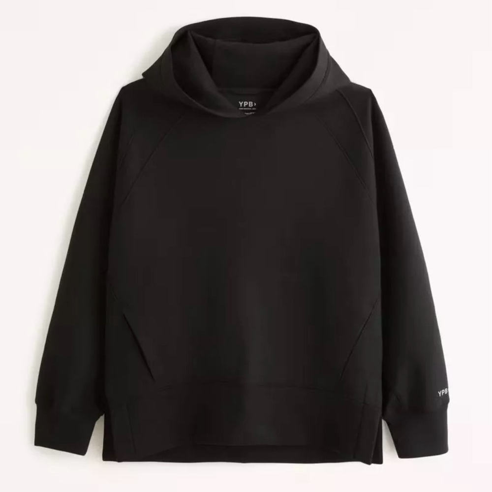 Black Abercrombie YPB neoknit legging friendly popover hoodie. Color ONYX.